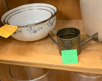 Mixing bowl set and brass mini watering can