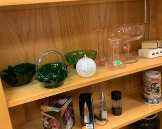 Jugs, green glass, pink glass, steins and much more