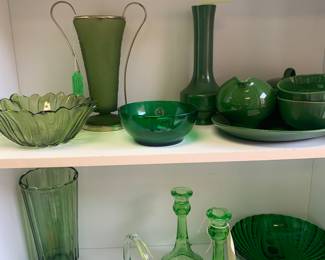 Vintage MCM green glass, ceramics, & uranium glass!