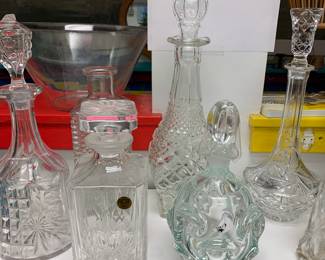 MCM cut lead Crystal and pressed glass decanters