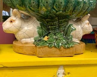 Vintage Double lucky bunnies pedestal bowl