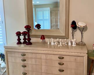 Henredon lowboy with mirror.