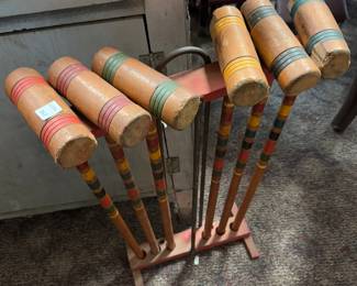 Croquet Mallets in Stand
