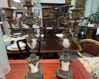 Pair Bronze and Marble Candelabra