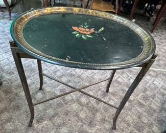Serving Table w/ Removable Tole Painted tray