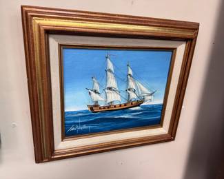 Small oil on canvas of sailing ship