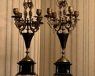 Pair French Candelabra, marble and bronze