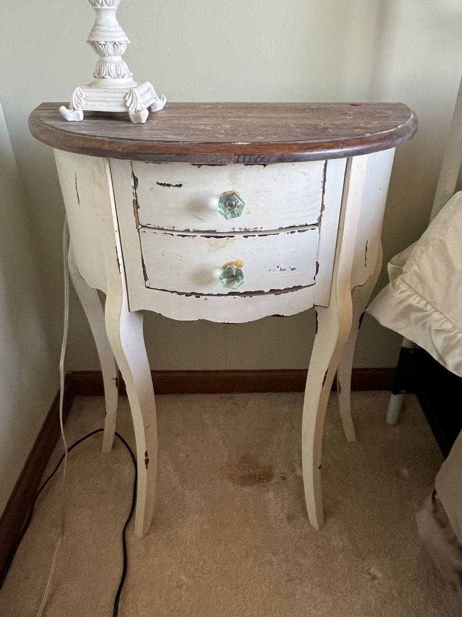 Shabby chic half round side table with drawer