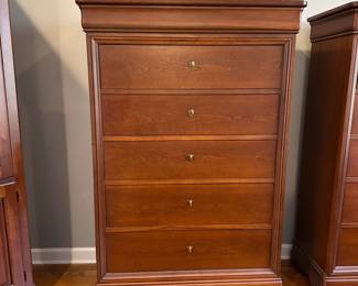 R16 - $250 EACH. 2 available. Measures 40" wide x 19" deep. 62" tall. 5 drawers with pulls and one "secret drawer" at the top. Very good / gently used condition. All drawers slide easily. 