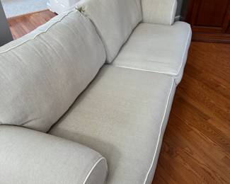 R18 - $250. Bauhaus Sofa - Made in the USA. Nice neutral cream/grey. Measures 90" long x 39" deep x 31" tall. Floor to seat is 19".  A little pilling but overall very gently used. One small hole in on the back. 