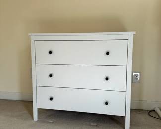 R46 - $75. 3 Drawer White Dresser. All drawers slide. Measures 36" wide x 17" deep x 32" tall. 