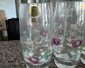 O64 - $75. Block Crystal Pitcher & 6 Glasses. 