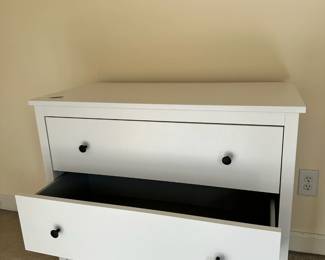 R46 - $75. 3 Drawer White Dresser. All drawers slide. Measures 36" wide x 17" deep x 32" tall. 