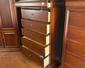R16 - $250 EACH. 2 available. Measures 40" wide x 19" deep. 62" tall. 5 drawers with pulls and one "secret drawer" at the top. Very good / gently used condition. All drawers slide easily. 
