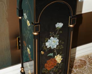 Hand painted black lacquer chinoiserie cabinet
