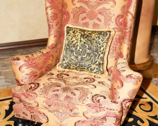 A Second Gold & Red Baker Furniture High Wingback Chair