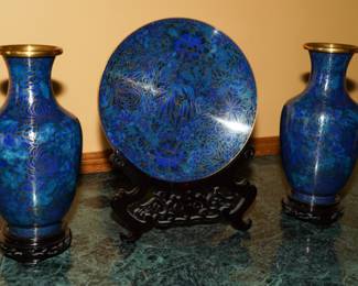 Cloisonne vases & plate