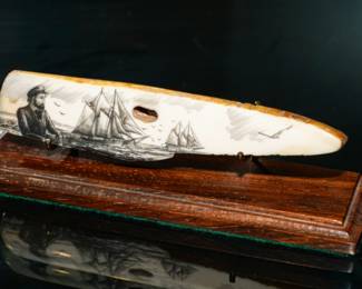 Antique Carved Scrimshaw Fisherman & Ship