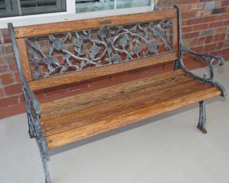 Wrought iron & wood bench x 2