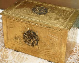 Antique Embossed Brass Kindling Box-c20th Century