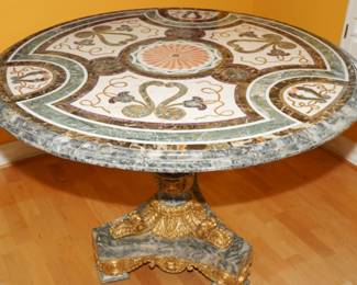 Inlaid Italian Petra Dura Marble Top Pedestal Table