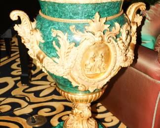 French Empire Gilt Bronze Figural Malachite Urn (1 of 2)