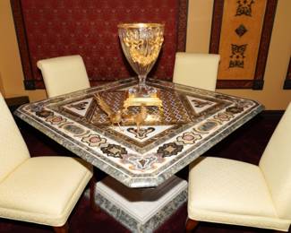 Pietra Dura Marble Top Pedestal Table