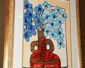 "Blue Flowers" Serigraph-Avi Ben-Simhon