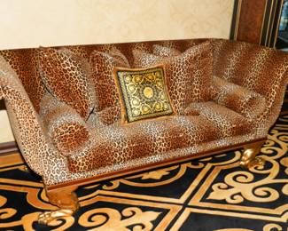 Velvet Leopard Print Regency Footed Settee 