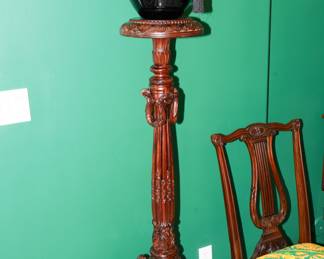 Black Balos Mouthblown Glass Vase on ornate pedestal stand x 2