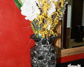 Black granite vase with faux florals