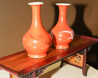 Set of 2 Antique Chinese Coral Vases