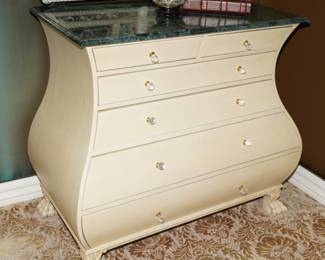 Custom granite top 6 drawer bombe chests x 2