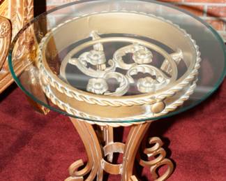 Cast iron glass top side table
