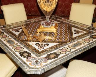 Pietra Dura Marble Top Pedestal Table