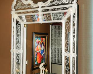 Custom etched Venetian wall mirrors x 2