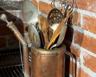Copper Oil Can With Kitchen Utensils