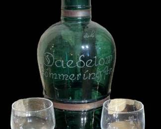 Vintage Green Etched glass German Beer growler