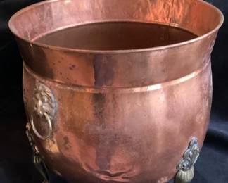 Copper Jardiniere Planter with Lion Heads and Paw Feet