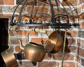 Metal Pot Rack With Copper Utensils