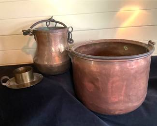Antique Copper Ash Bucket, Brass Candle Holder Large Copper Coal Bucket