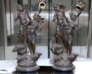 pair of TwoFigure Newel Post Table Lamps For Restoration