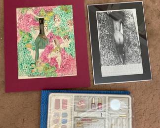 Vintage Estee Lauder Makeup Set, Marilyn Chiolli Wine Painting