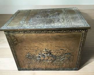 Vintage Brass Coal Trunk With Lid