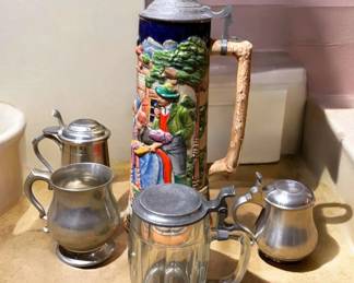 Beer Stein Collection Pewter, Ceramic  Glass