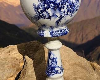 Flow Blue Porcelain Plant Stand With Art Nouveau Nude Nymphs