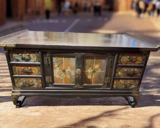 Asian Double Sided Painted Chest With Drawers