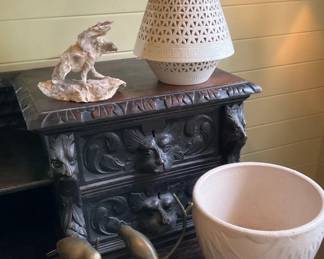Reticulated Blanc de Chine Swag Light, Brass Shell Birds, Robinson Planter 