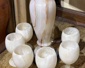 Onyx Goblets Complementing Vase