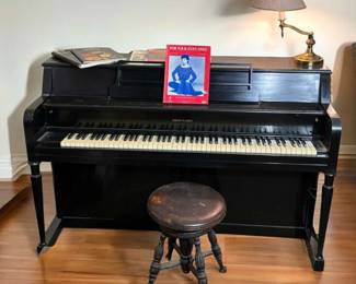Hobart M Cable Upright Piano, Stool Light